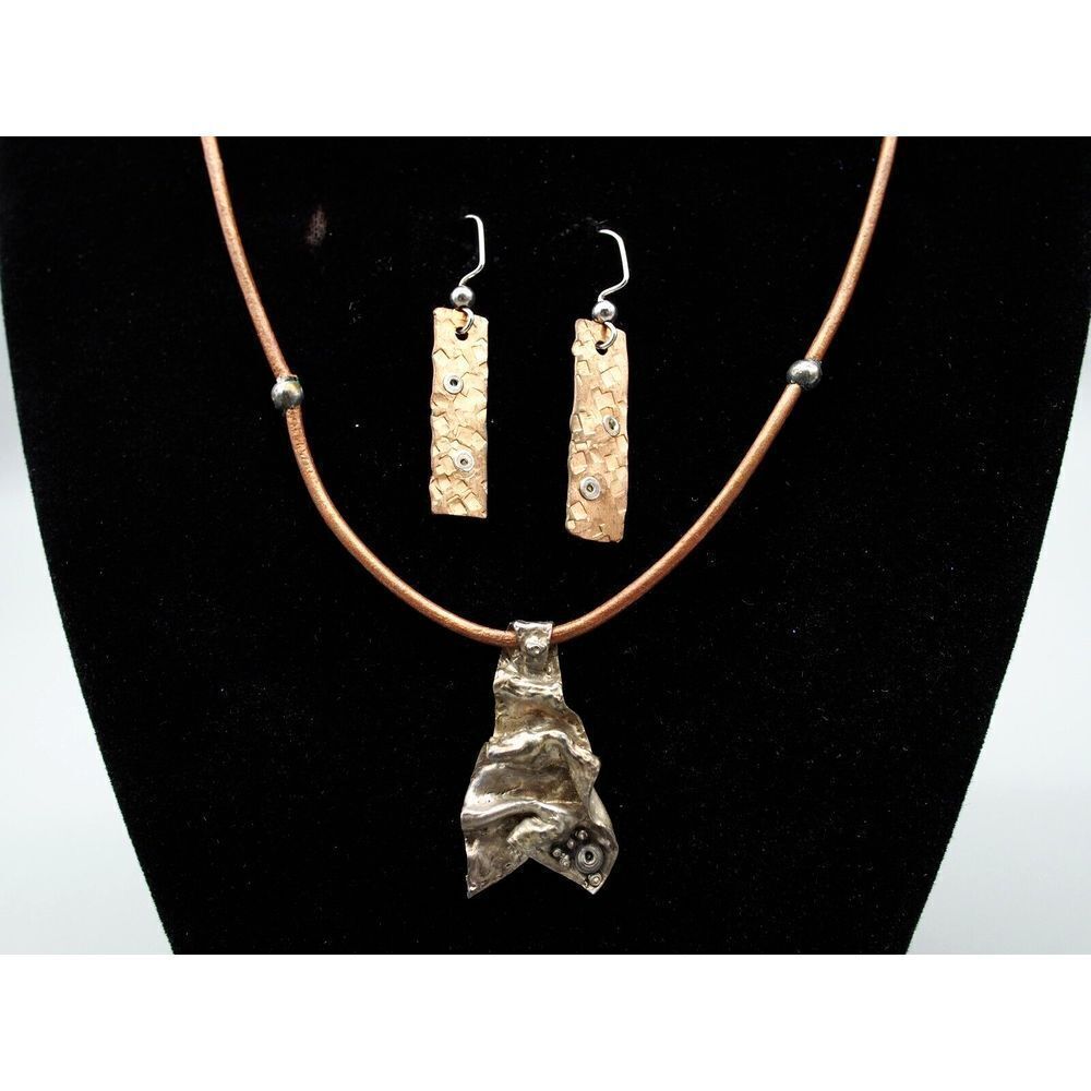 Fine Silver .999 and Copper Pendant Necklace Earring Set